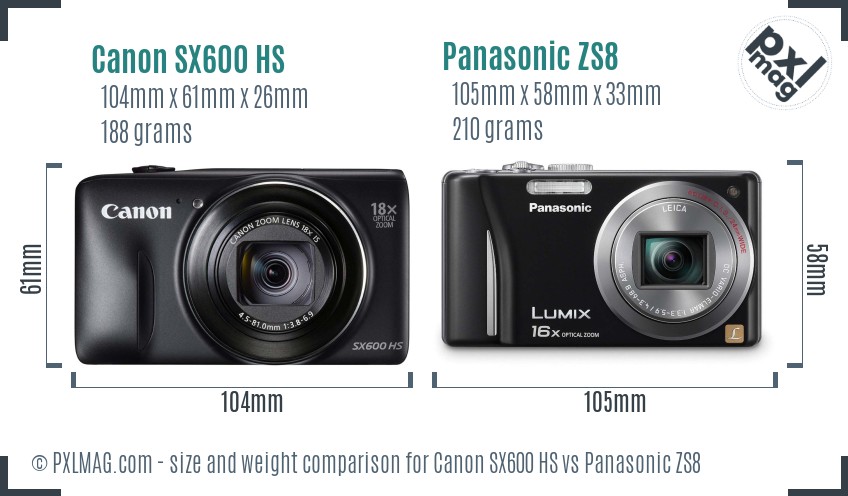 Canon SX600 HS vs Panasonic ZS8 size comparison Canon SX600 HS vs Panasonic ZS8 size comparison