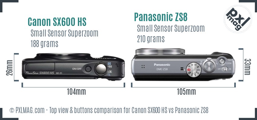 Canon SX600 HS vs Panasonic ZS8 top view buttons comparison