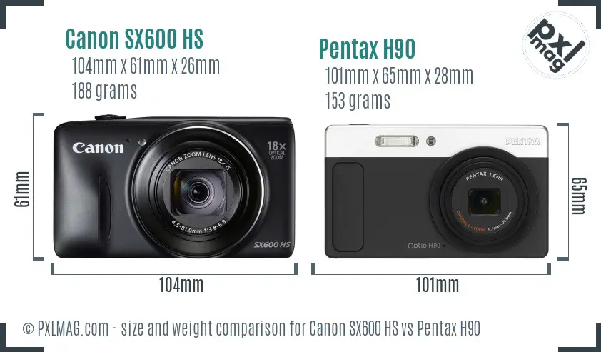 Canon SX600 HS vs Pentax H90 size comparison Canon SX600 HS vs Pentax H90 size comparison
