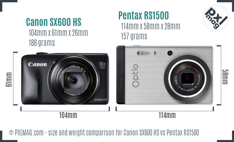 Canon SX600 HS vs Pentax RS1500 size comparison Canon SX600 HS vs Pentax RS1500 size comparison