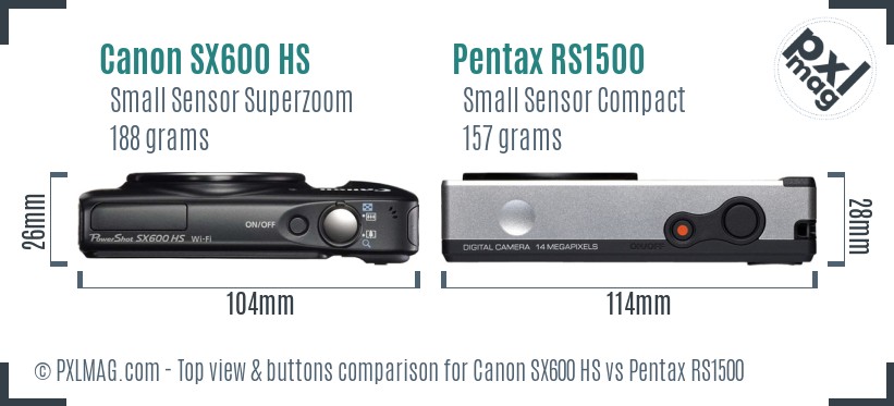 Canon SX600 HS vs Pentax RS1500 top view buttons comparison