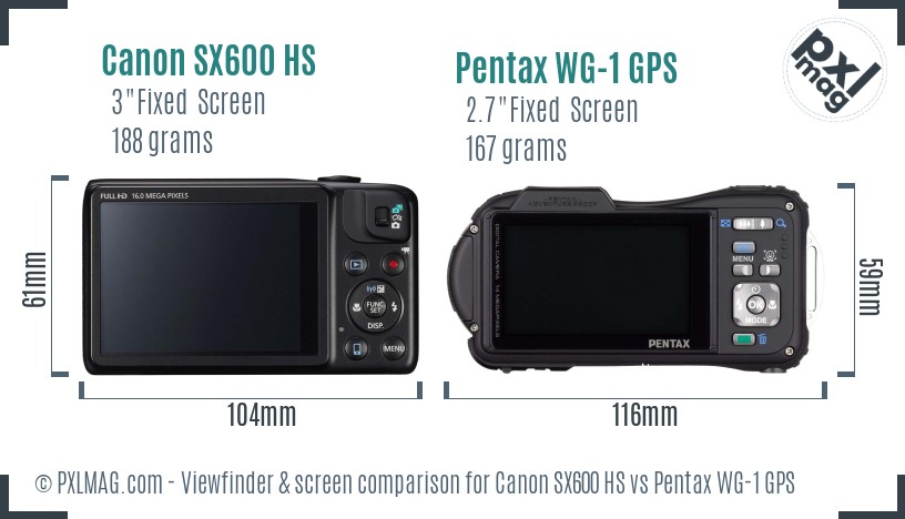 Canon SX600 HS vs Pentax WG-1 GPS Screen and Viewfinder comparison