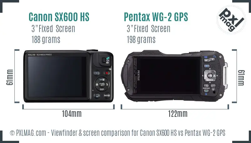 Canon SX600 HS vs Pentax WG-2 GPS Screen and Viewfinder comparison