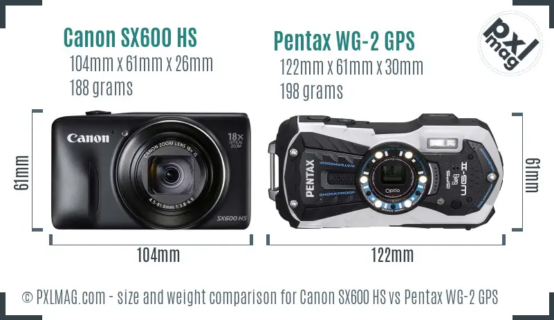 Canon SX600 HS vs Pentax WG-2 GPS size comparison