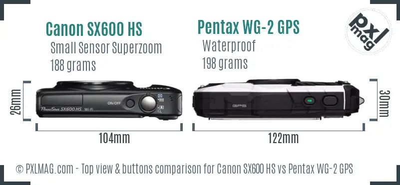Canon SX600 HS vs Pentax WG-2 GPS top view buttons comparison