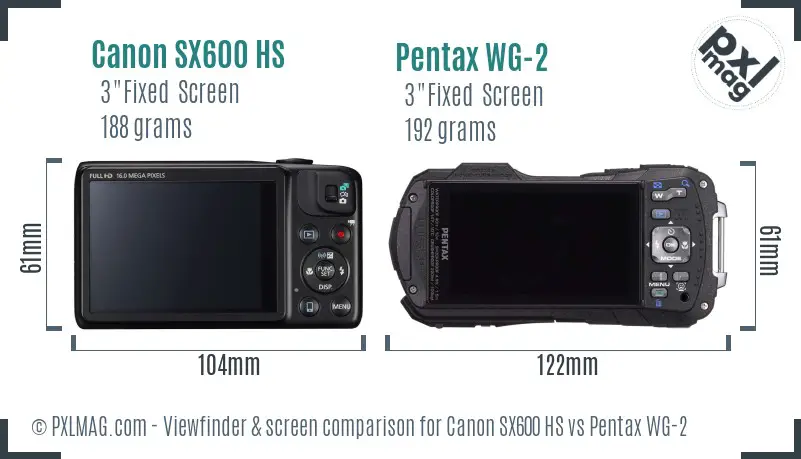 Canon SX600 HS vs Pentax WG-2 Screen and Viewfinder comparison Canon SX600 HS vs Pentax WG-2 Screen and Viewfinder comparison