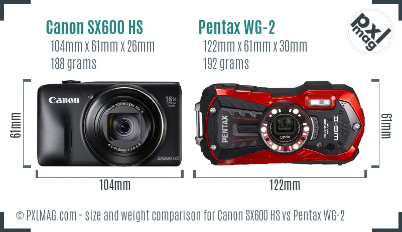 Canon SX600 HS vs Pentax WG-2 size comparison Canon SX600 HS vs Pentax WG-2 size comparison