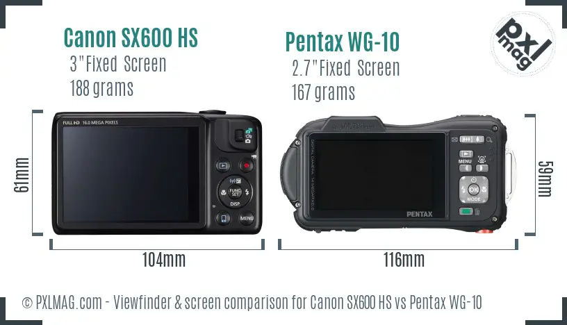 Canon SX600 HS vs Pentax WG-10 Screen and Viewfinder comparison