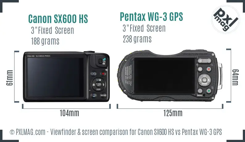 Canon SX600 HS vs Pentax WG-3 GPS Screen and Viewfinder comparison Canon SX600 HS vs Pentax WG-3 GPS Screen and Viewfinder comparison