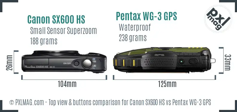Canon SX600 HS vs Pentax WG-3 GPS top view buttons comparison Canon SX600 HS vs Pentax WG-3 GPS top view buttons comparison