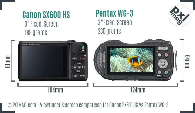 Canon SX600 HS vs Pentax WG-3 Screen and Viewfinder comparison Canon SX600 HS vs Pentax WG-3 Screen and Viewfinder comparison