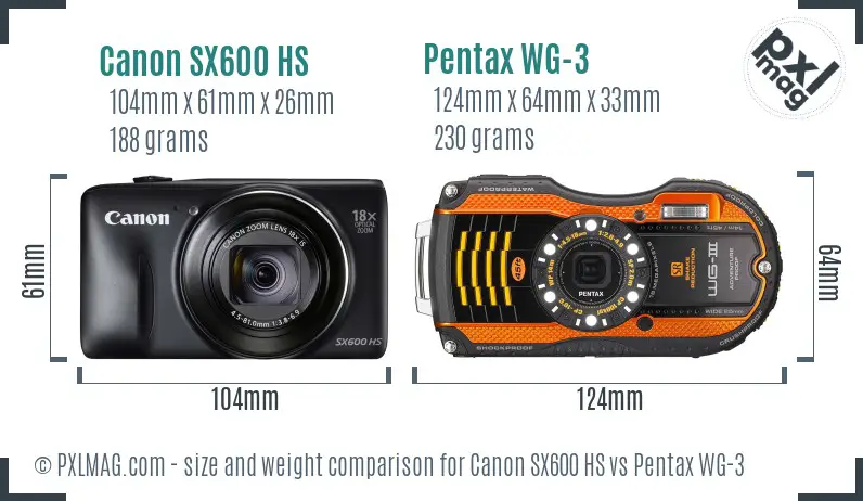 Canon SX600 HS vs Pentax WG-3 size comparison Canon SX600 HS vs Pentax WG-3 size comparison