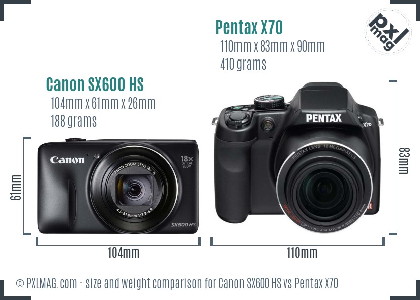 Canon SX600 HS vs Pentax X70 size comparison