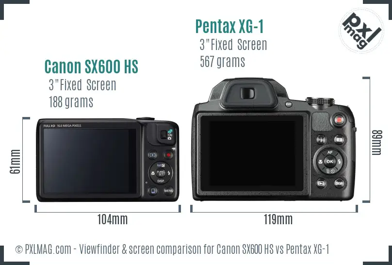 Canon SX600 HS vs Pentax XG-1 Screen and Viewfinder comparison