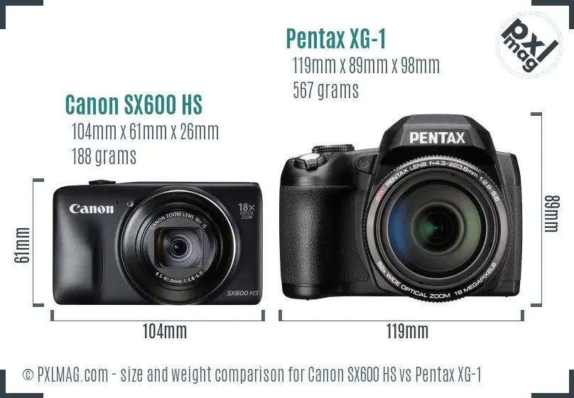 Canon SX600 HS vs Pentax XG-1 size comparison