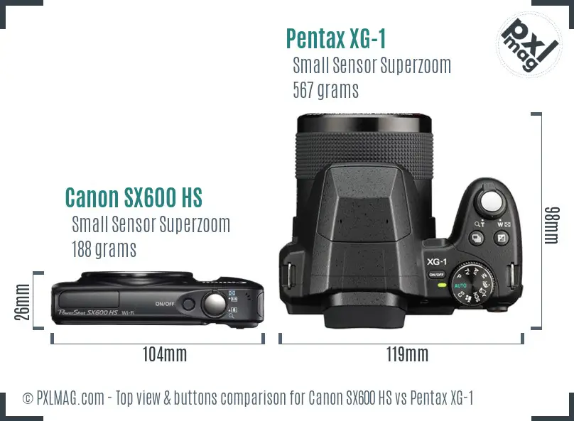 Canon SX600 HS vs Pentax XG-1 top view buttons comparison