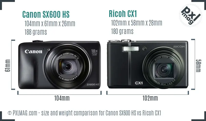 Canon SX600 HS vs Ricoh CX1 size comparison Canon SX600 HS vs Ricoh CX1 size comparison
