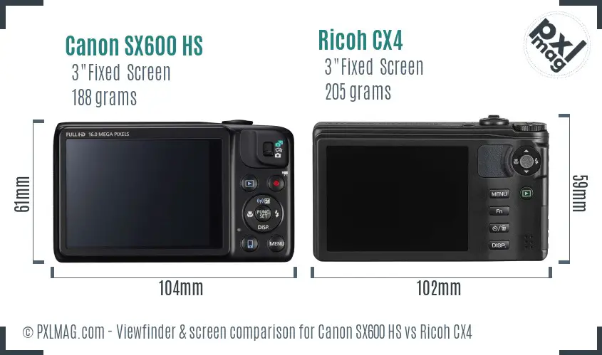 Canon SX600 HS vs Ricoh CX4 Screen and Viewfinder comparison Canon SX600 HS vs Ricoh CX4 Screen and Viewfinder comparison