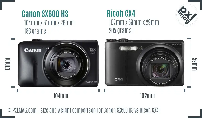 Canon SX600 HS vs Ricoh CX4 size comparison Canon SX600 HS vs Ricoh CX4 size comparison