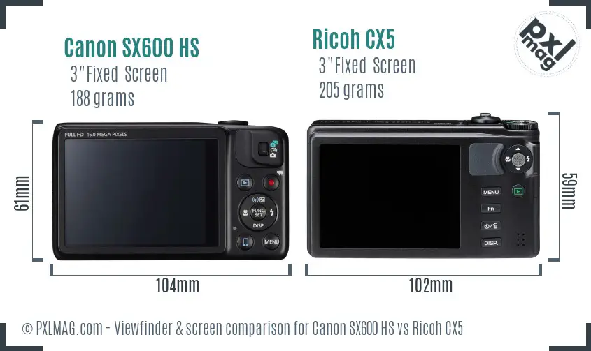 Canon SX600 HS vs Ricoh CX5 Screen and Viewfinder comparison Canon SX600 HS vs Ricoh CX5 Screen and Viewfinder comparison