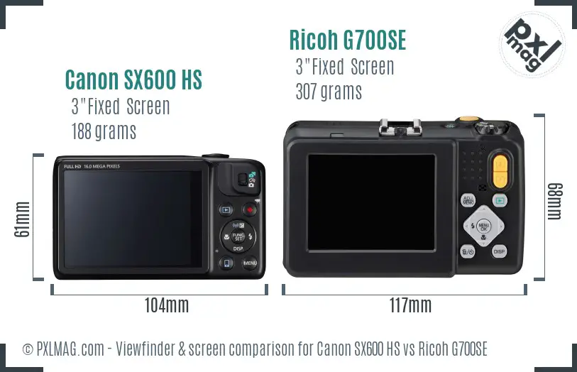 Canon SX600 HS vs Ricoh G700SE Screen and Viewfinder comparison