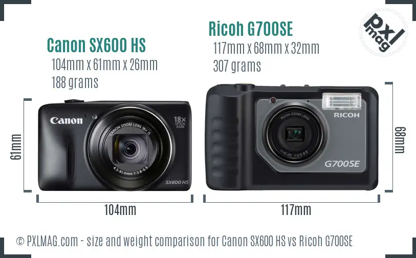 Canon SX600 HS vs Ricoh G700SE size comparison