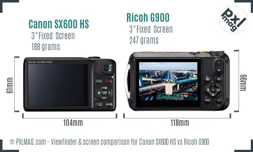 Canon SX600 HS vs Ricoh G900 Screen and Viewfinder comparison