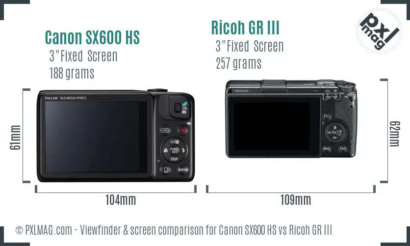 Canon SX600 HS vs Ricoh GR III Screen and Viewfinder comparison Canon SX600 HS vs Ricoh GR III Screen and Viewfinder comparison