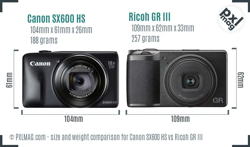 Canon SX600 HS vs Ricoh GR III size comparison Canon SX600 HS vs Ricoh GR III size comparison