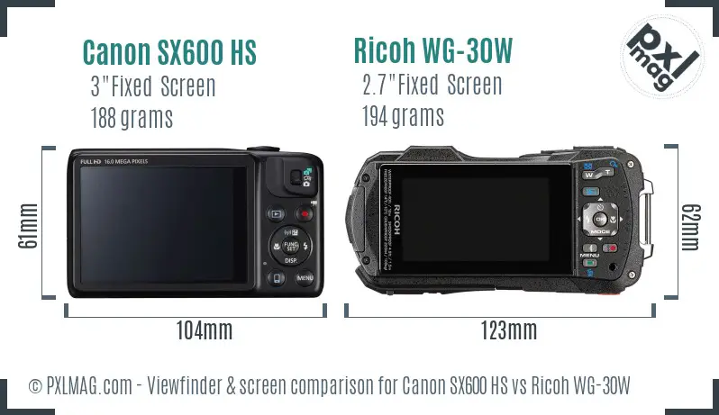 Canon SX600 HS vs Ricoh WG-30W Screen and Viewfinder comparison