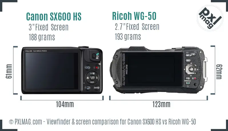 Canon SX600 HS vs Ricoh WG-50 Screen and Viewfinder comparison