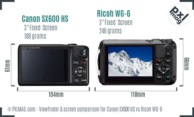 Canon SX600 HS vs Ricoh WG-6 Screen and Viewfinder comparison