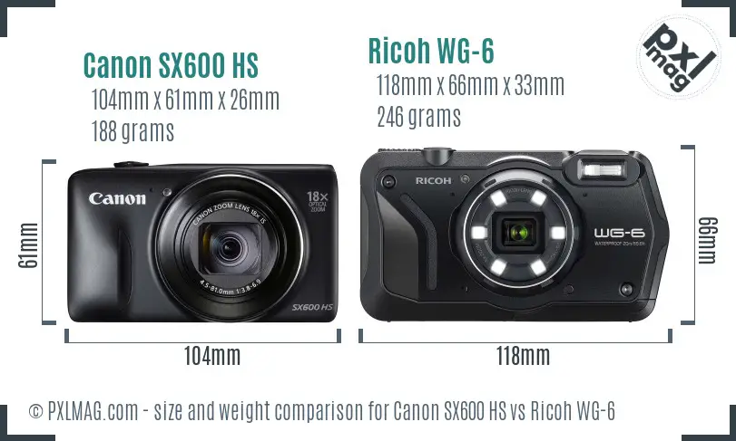 Canon SX600 HS vs Ricoh WG-6 size comparison