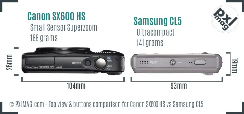 Canon SX600 HS vs Samsung CL5 top view buttons comparison