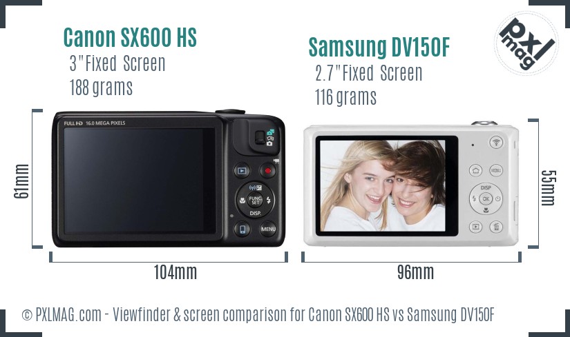 Canon SX600 HS vs Samsung DV150F Screen and Viewfinder comparison