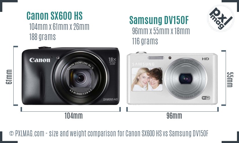 Canon SX600 HS vs Samsung DV150F size comparison Canon SX600 HS vs Samsung DV150F size comparison