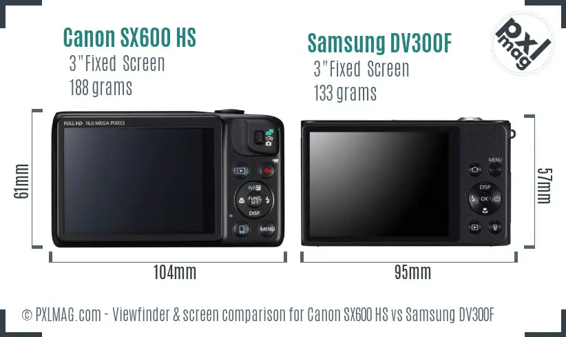 Canon SX600 HS vs Samsung DV300F Screen and Viewfinder comparison