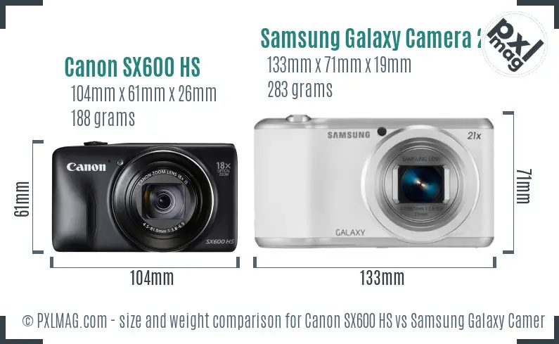 Canon SX600 HS vs Samsung Galaxy Camera 2 size comparison