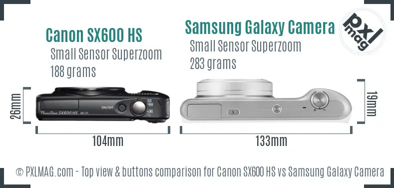 Canon SX600 HS vs Samsung Galaxy Camera 2 top view buttons comparison