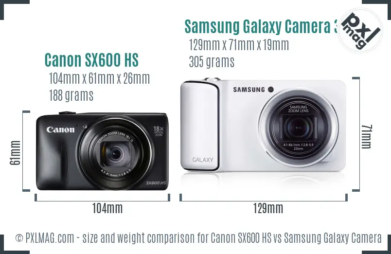 Canon SX600 HS vs Samsung Galaxy Camera 3G size comparison