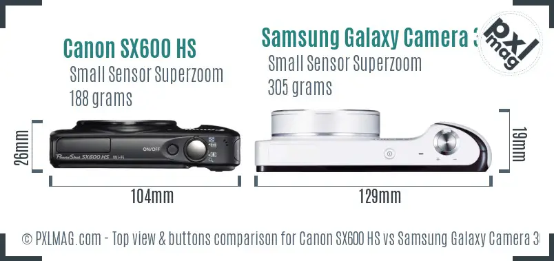 Canon SX600 HS vs Samsung Galaxy Camera 3G top view buttons comparison