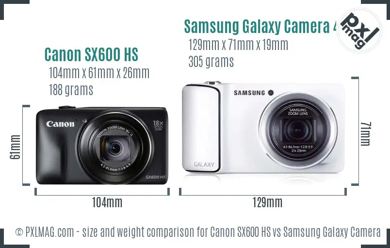 Canon SX600 HS vs Samsung Galaxy Camera 4G size comparison