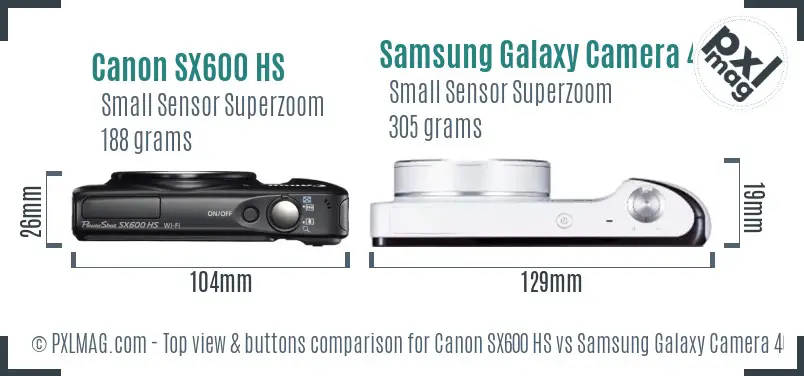 Canon SX600 HS vs Samsung Galaxy Camera 4G top view buttons comparison