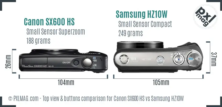 Canon SX600 HS vs Samsung HZ10W top view buttons comparison