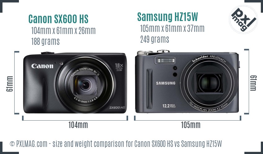 Canon SX600 HS vs Samsung HZ15W size comparison
