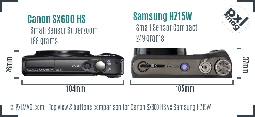 Canon SX600 HS vs Samsung HZ15W top view buttons comparison