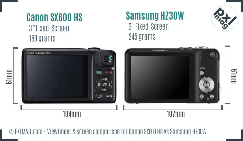 Canon SX600 HS vs Samsung HZ30W Screen and Viewfinder comparison
