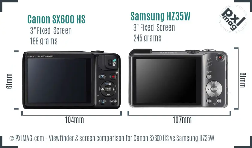 Canon SX600 HS vs Samsung HZ35W Screen and Viewfinder comparison Canon SX600 HS vs Samsung HZ35W Screen and Viewfinder comparison