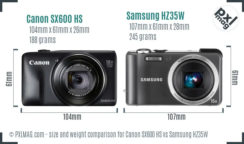 Canon SX600 HS vs Samsung HZ35W size comparison Canon SX600 HS vs Samsung HZ35W size comparison
