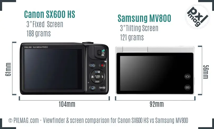 Canon SX600 HS vs Samsung MV800 Screen and Viewfinder comparison